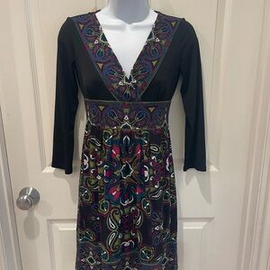 London Times Black Dress with Vibrant Multicolor Design